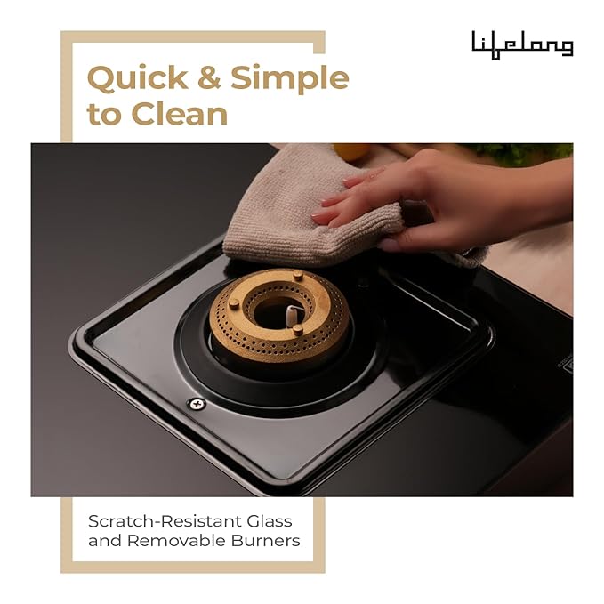 Lifelong 4 Burner Hob Gas Stove – Auto Ignition, Toughened Glass Top (LLHT008)