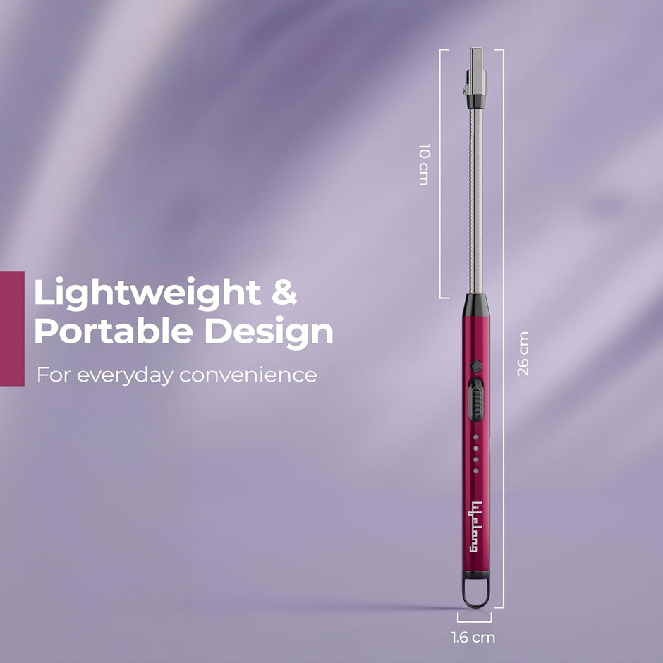 Lifelong Rechargeable Electric Lighter for Kitchen | 360Â° Flexible | C-Type USB | Windproof & Flameless | Lighter for Pooja Room, Candles, BBQ, Multi-Purpose | Stainless Steel & ABS (Red)