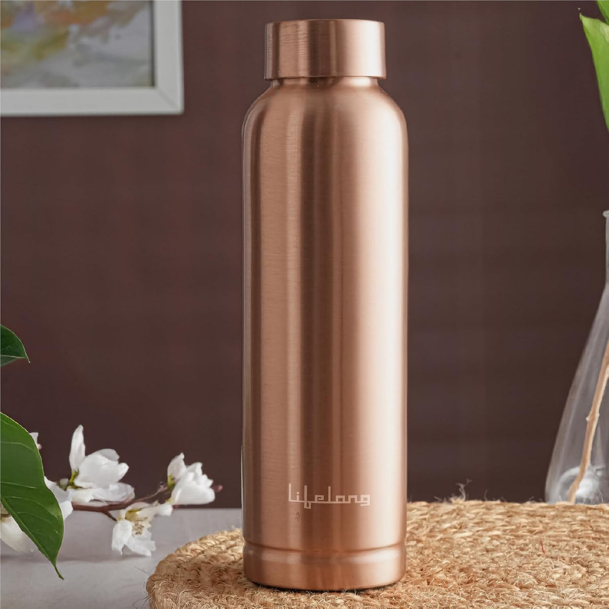 Lifelong 900 ml Copper Water Bottle | Natural alkaline water | Leakproof & Lightweight Design Boosts Immunity | Anti-Bacterial, BPA Free, Odour-Free with Secure Cap for School, Travel, Gym & Work
