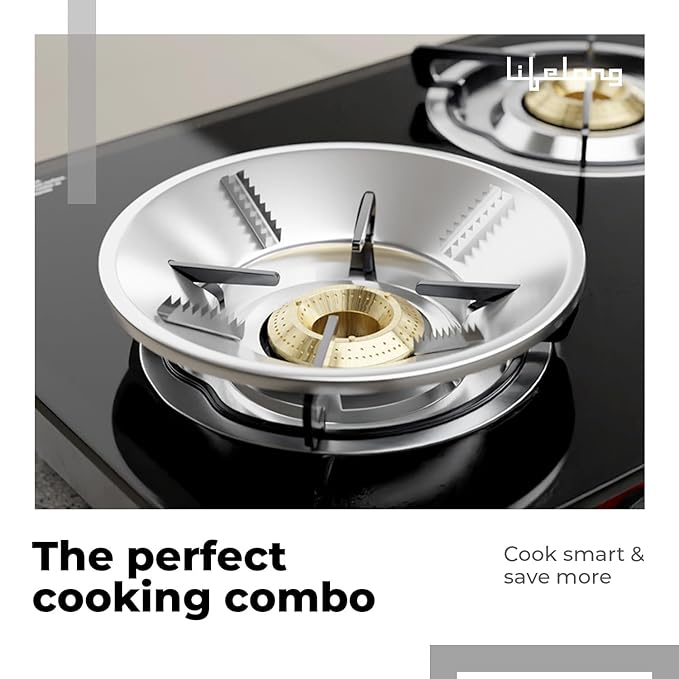 Lifelong 2 Burner Gas Stove with Free Gas Saver – ISI Certified Manual Ignition Glass Top Cooktop, LPG Compatible, Modern Kitchen Design (1 Year Warranty)