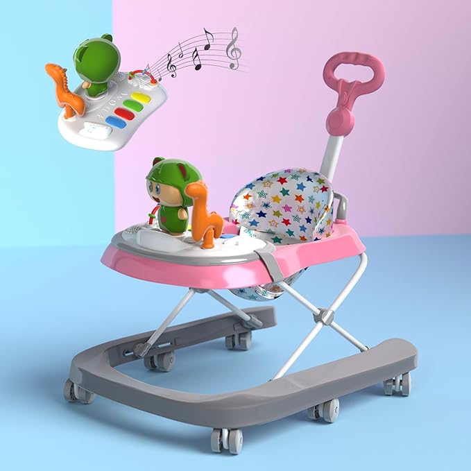 Lifelong Cuppy 3-in-1 Baby Walker for 6-18 Months | Adjustable Height Baby Walker with Parental Handle | Musical Piano, Feeding Tray & Soft Padded Seat