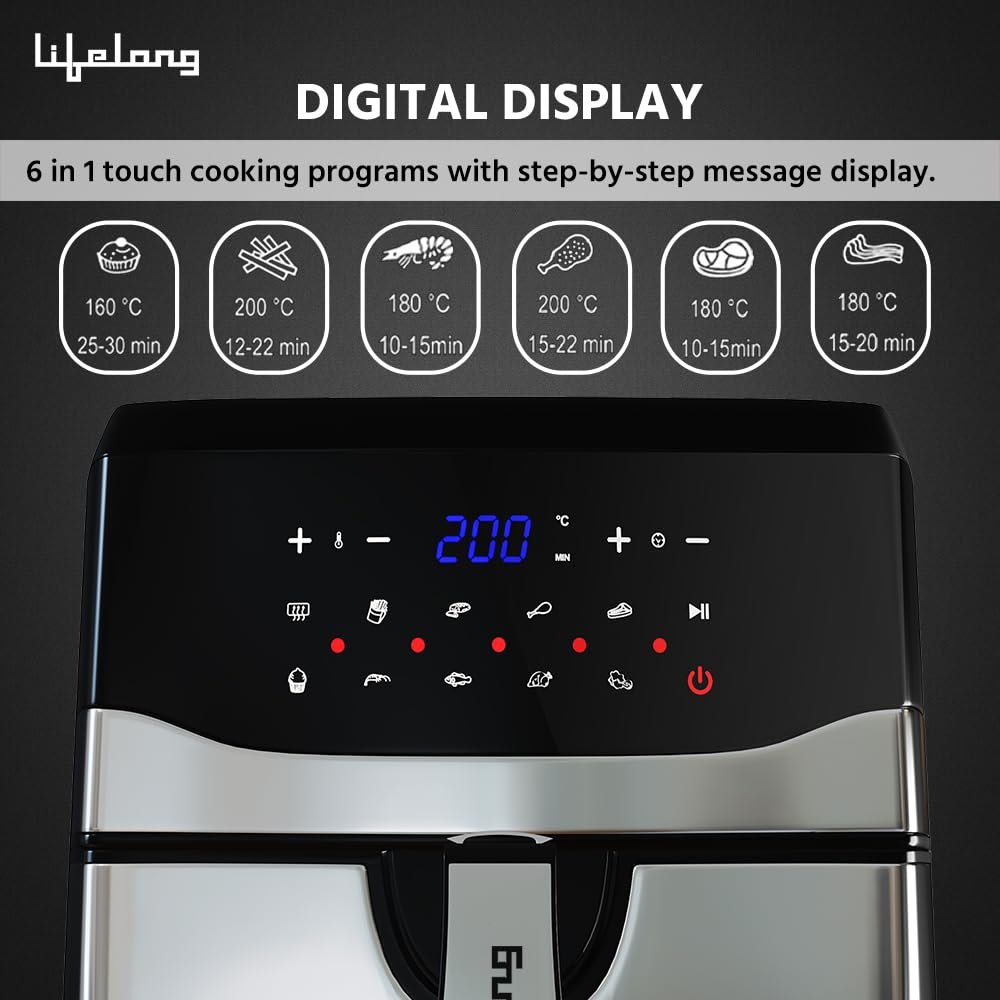 Lifelong Digital Air Fryer LLHFD722, 7.5 Litre Xl Led Touch Screen
