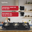 Lifelong 3 Burner Glass Top Gas Stove with Dosa Tawa & Fry Pan Combo – Manual Ignition, High Efficiency (Black)