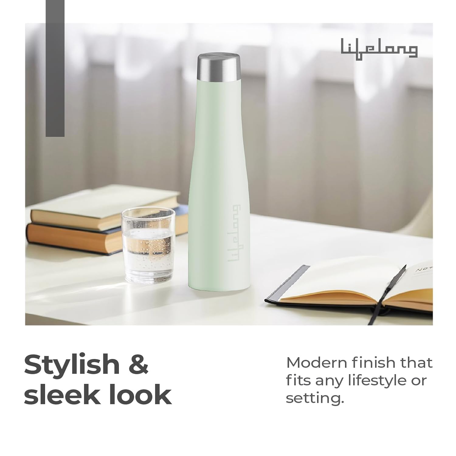Lifelong Stainless Steel Water Bottle 900ml | Durable, Leak-Proof, Easy Grip, Rust Free, Easy-to-Clean, Odour-Free Bottle with Secure Cap for School, Travel, Gym & Work (LLBT03GL, Glacier)