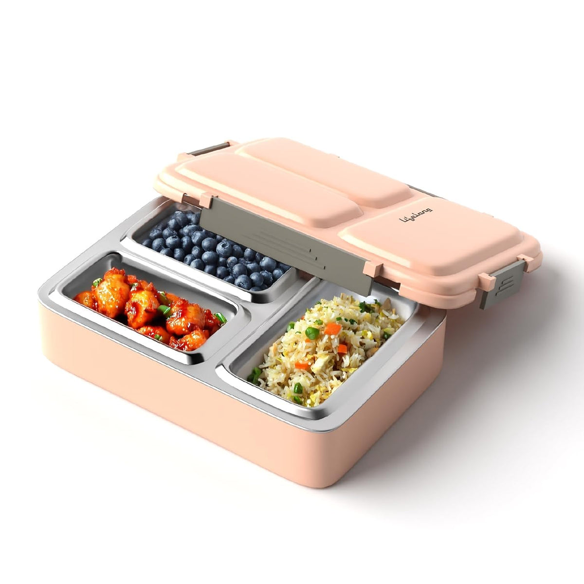 Lifelong Lunch Box for Office Use | Tiffin Box for School & Work | 3-Compartment Stainless Steel Tiffin Box|700ml Leak-Proof Insulated Lunch Boxes for Kids & Adults(LLBLB03,Pink)