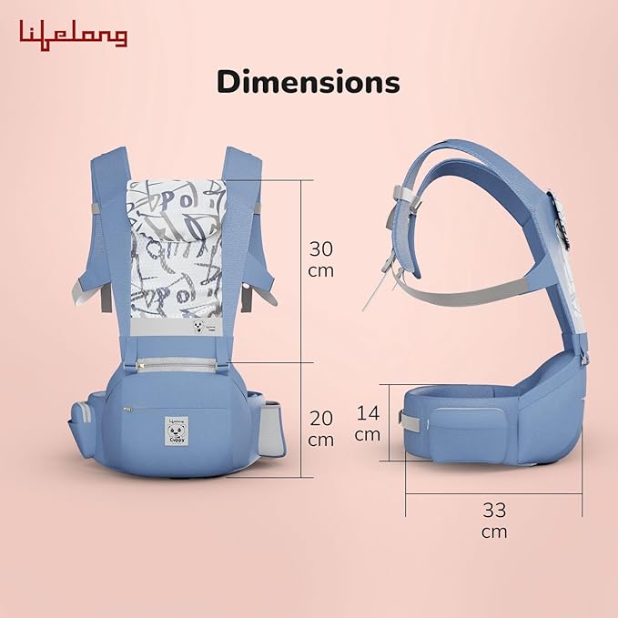 Lifelong Cuppy Infant Carrier with Hip Seat (Blue) | Ergonomic Multi-Way Baby Carrier for 0-3 Years | Adjustable, Breathable & Travel-Friendly Design