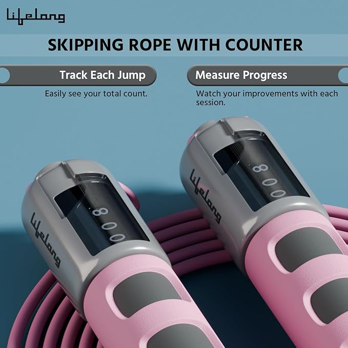 Lifelong Adjustable Skipping Rope with Counter – 290cm PVC Jump Rope (Pink)