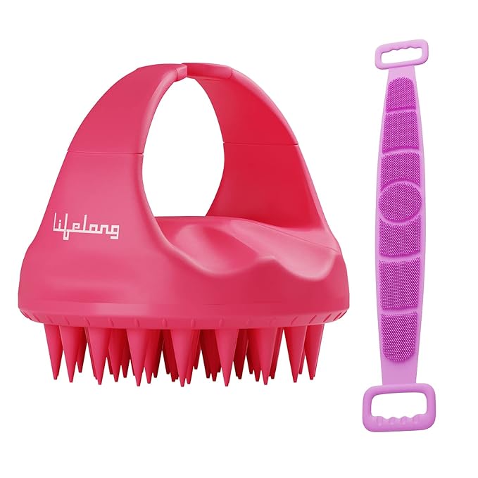 Silicone Scalp Massager & Body Scrubber – Hair Growth & Dandruff Care Brush (Pink)