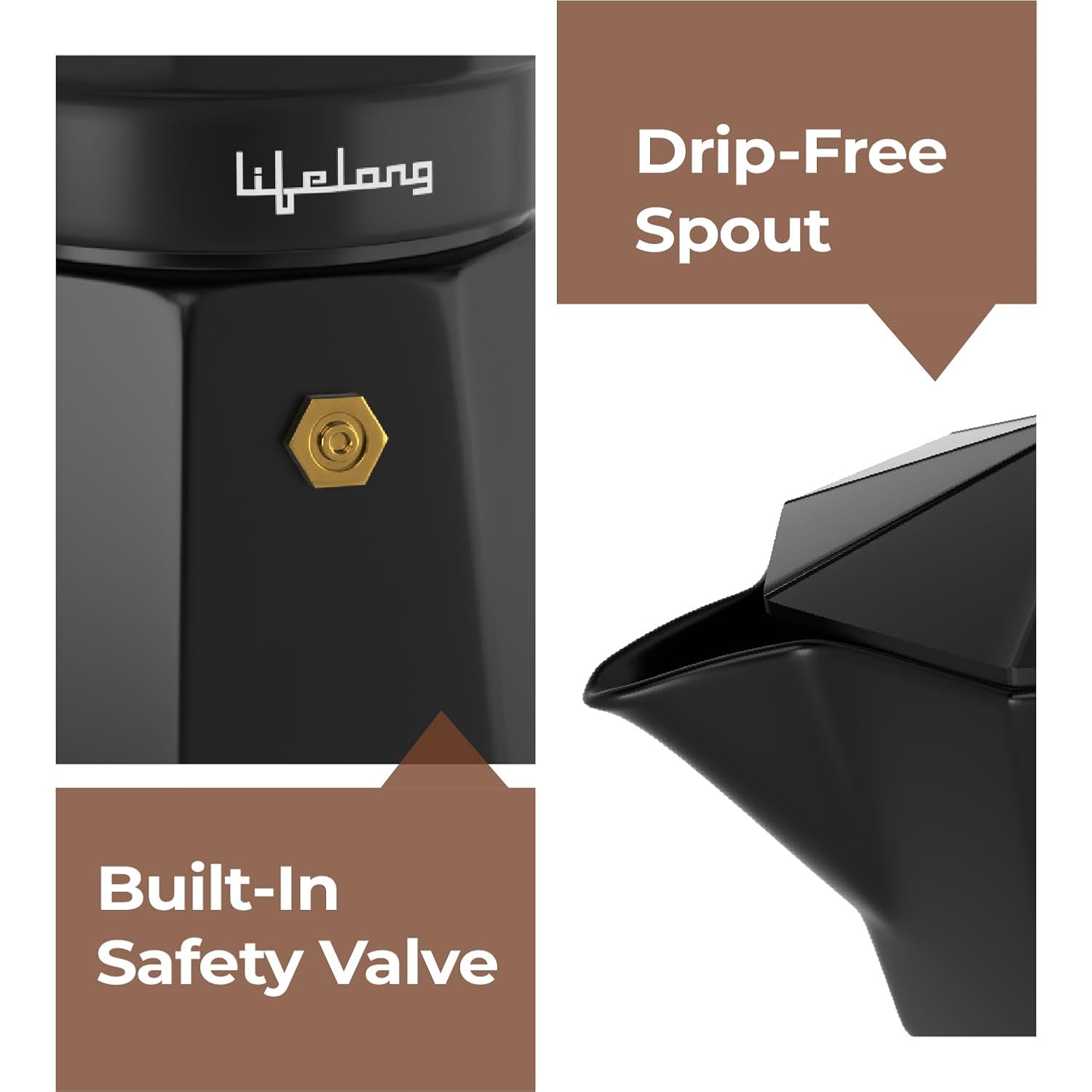 Lifelong Moka Pot 300ml | Stovetop & Induction Espresso Maker Machine