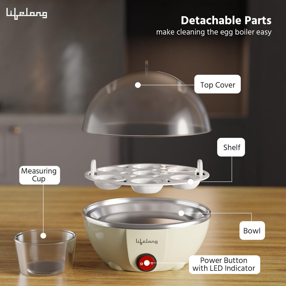 Lifelong Egg Boiler for 7 Eggs, 350 Watt | 3 Boiling Modes Hard, Medium & Soft