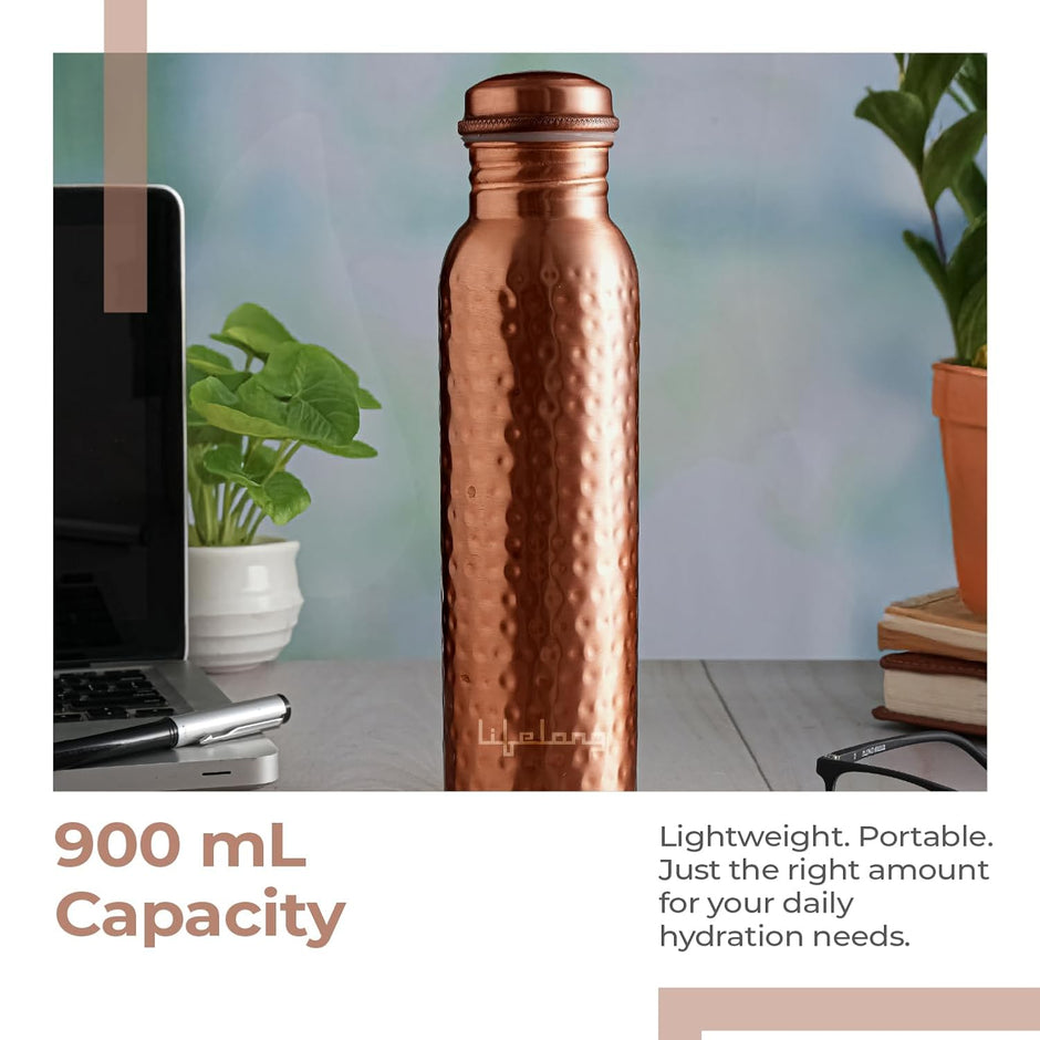Lifelong 900 ml Copper Water Bottle | Natural alkaline water | Leakproof & Lightweight Design Boosts Immunity | Anti-Bacterial, BPA Free, Easy to Clean with Secure Cap for School, Travel, Gym & Work LLCBH02