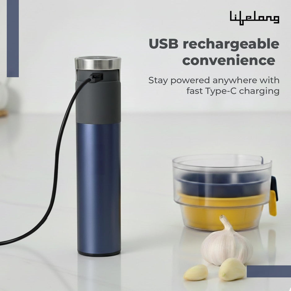 Lifelong Rechargeable Electric Chopper 2000mAh, 800ml Glass Bowl, SS Blades