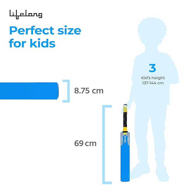 Lifelong Kids Wooden Cricket Bat – Lightweight, Durable Poplar Wood, Size 3 (Blue)