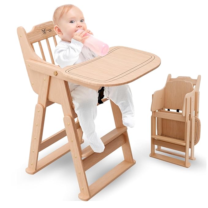 Lifelong Cuppy Premium Wooden High Chair – Foldable Baby Feeding & Dining Chair 0–5 Years, 5-Point Safety Harness