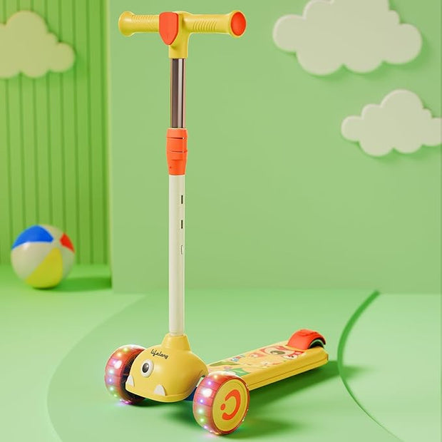 Lifelong Kids Scooter with LED Wheels – Adjustable Height, Tilt Steering (Yellow)