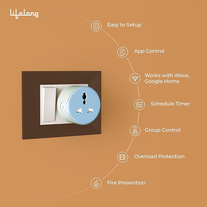 Lifelong 10A WiFi Smart Power Plug – App, Timer & Voice Control, Alexa/Google