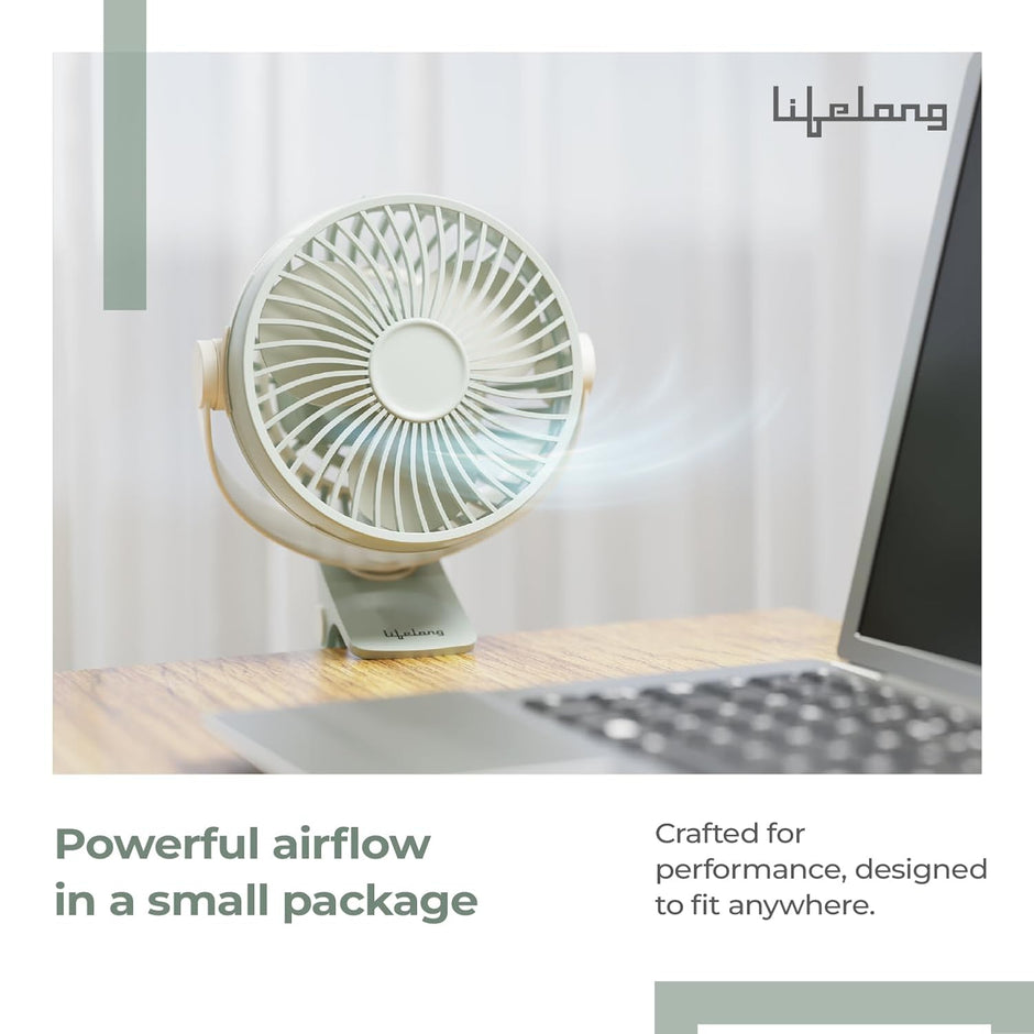 Lifelong Portable USB Fan with 3 Speeds | Up to 5-hours Battery Backup