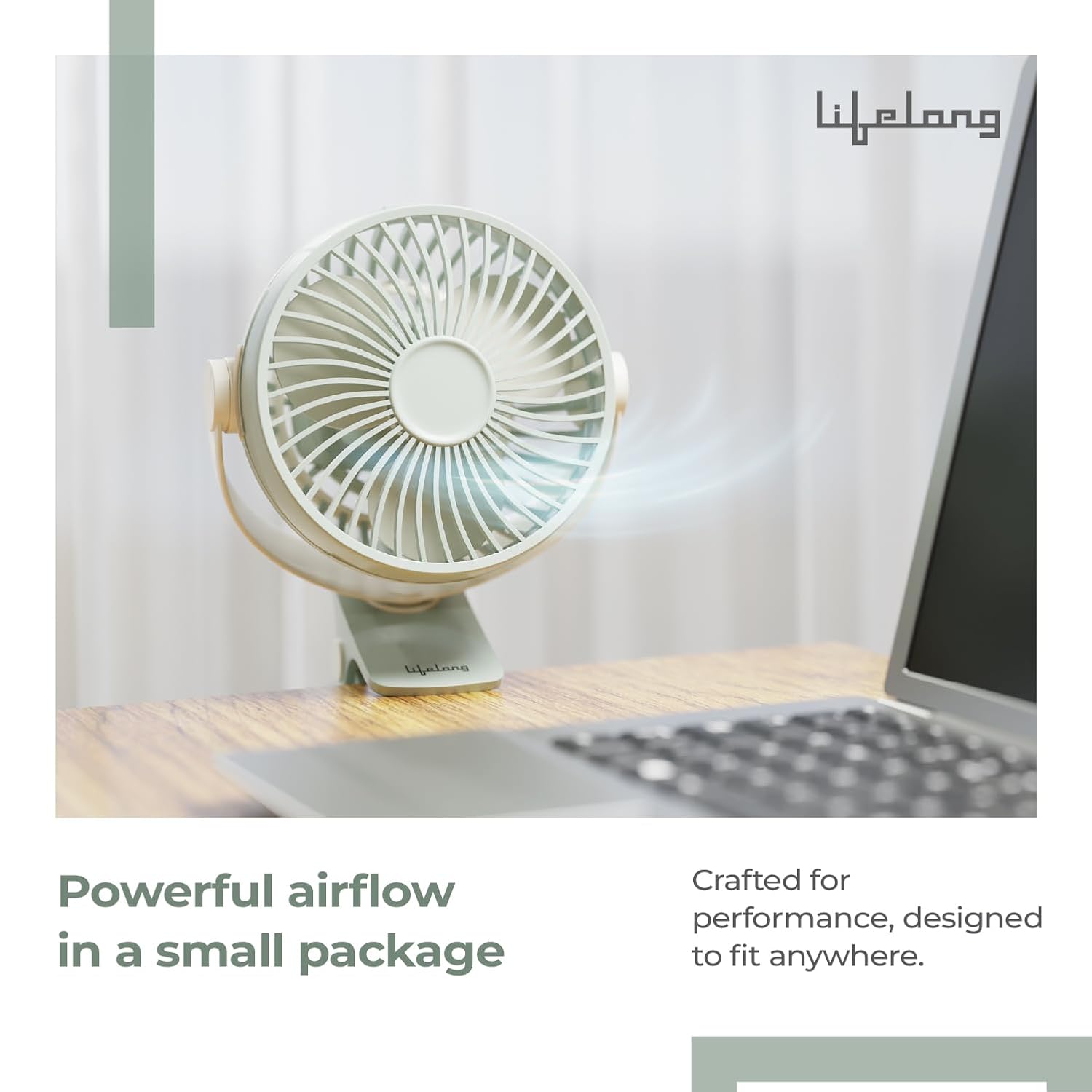 Lifelong Portable USB Fan with 3 Speeds | Up to 5-hours Battery Backup