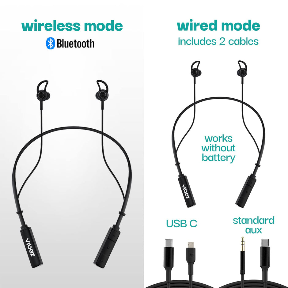 Vibez by Lifelong 2-in-1 Wireless & Wired Earphones with Extra Bass