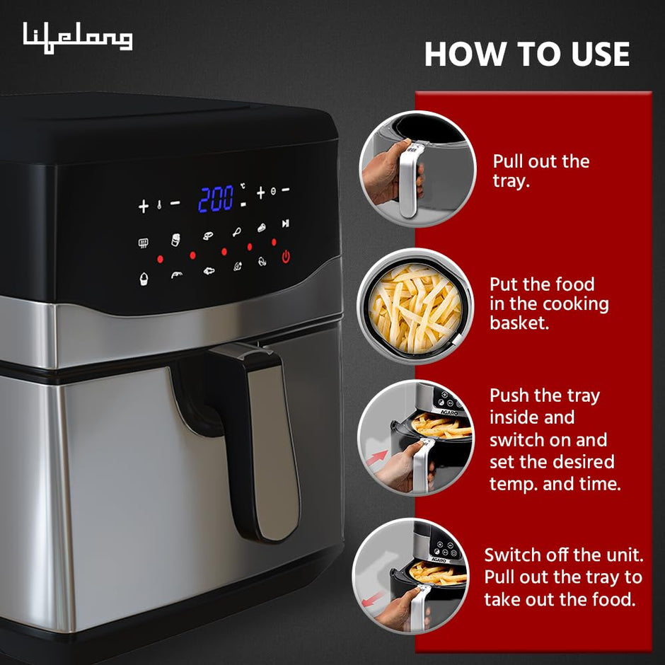 Lifelong Digital Air Fryer LLHFD722, 7.5 Litre Xl Led Touch Screen