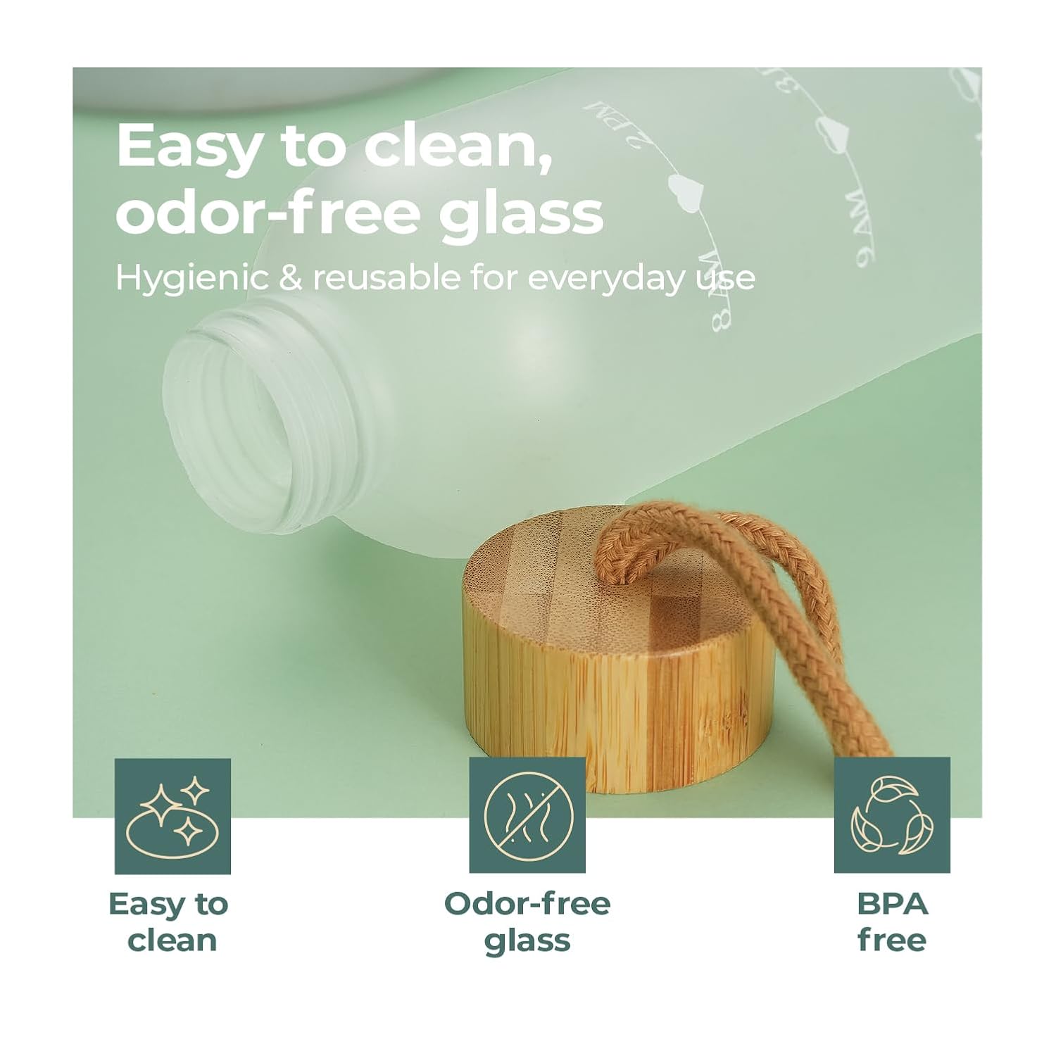 Lifelong 1L Motivational Water Bottle | Transparent Frosted Glass with Time Marker | Leak Proof Screw Lid with Carry Loop | BPA Free | Reusable Drinking Bottle for Office, School, College, & Travel