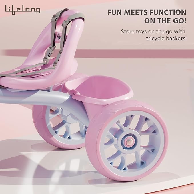 Kids Trike Cycle 2–5 Years – Baby Tricycle with Bell & Basket, 30Kg Capacity (Pink & Lavender)