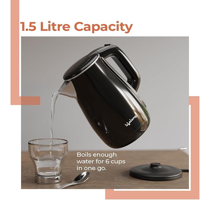 Electric Kettle 1.5L – 1350W Stainless Steel with Cool Touch & Auto Shut-Off
