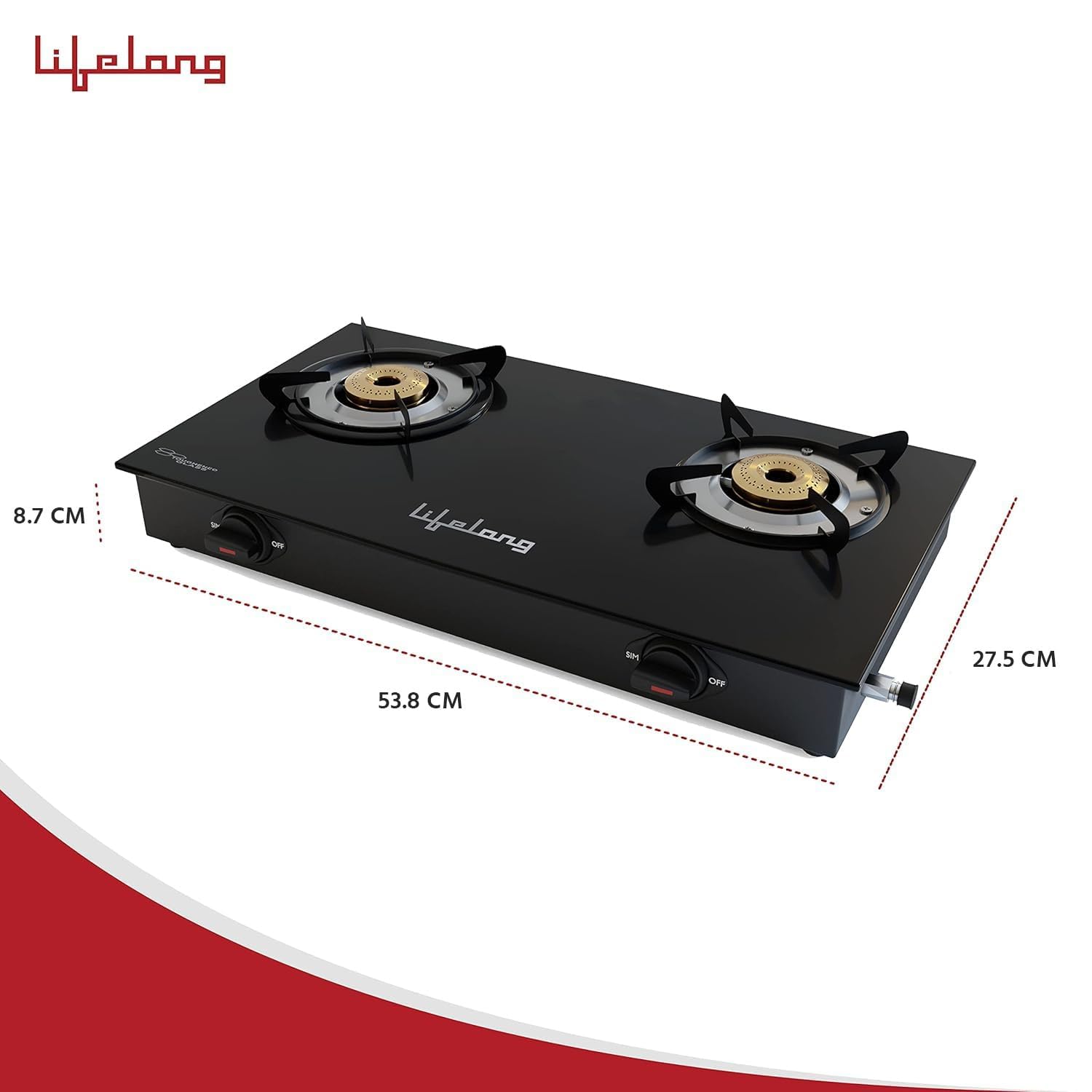 Lifelong 2 Burner Gas Stove Top for Kitchen - Manual Ignition Cooktop Modern Glass Stove for Modular Kitchen, ISI Certified & Compatible with LPG - 1 Year Manufacturer's (Black, LLG401)