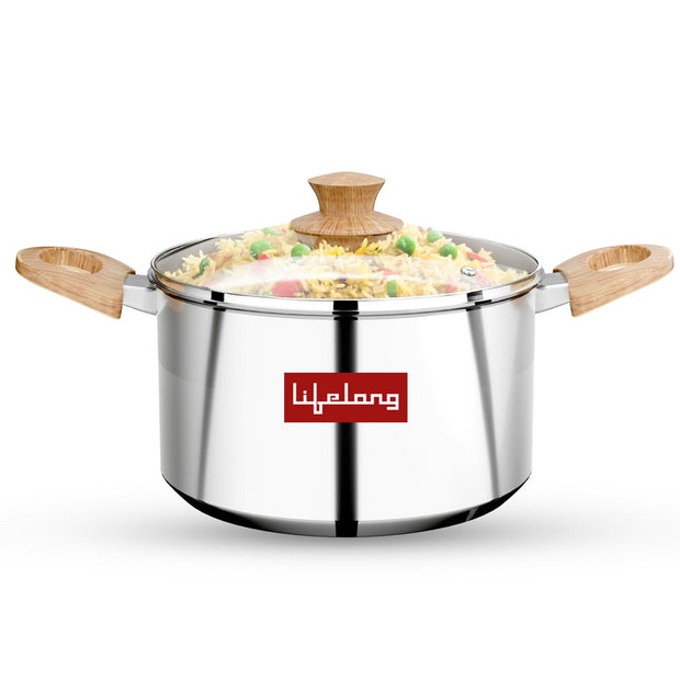 Triply Stainless Steel Sauce Pan with Glass Lid – 20 cm, 3.25L (Silver)