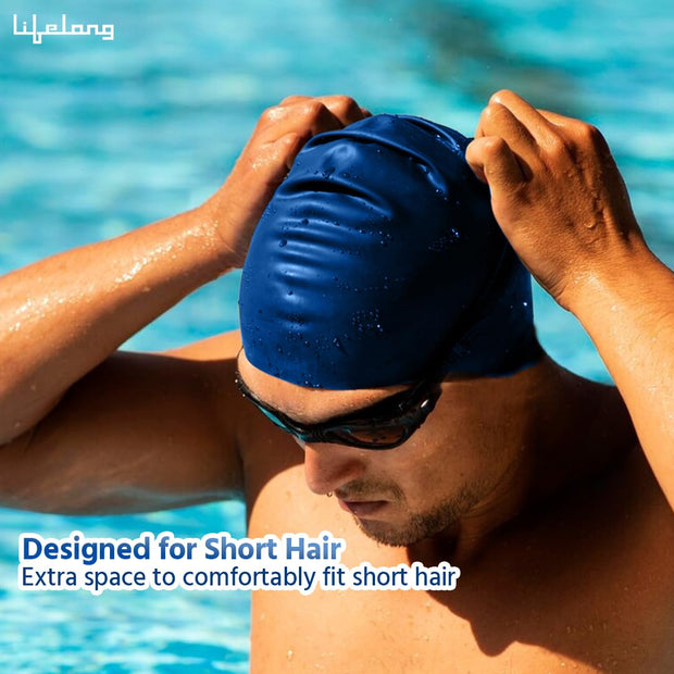 Silicone Swimming Cap Unisex Soft Waterproof for Adult Men, Women( Blue)