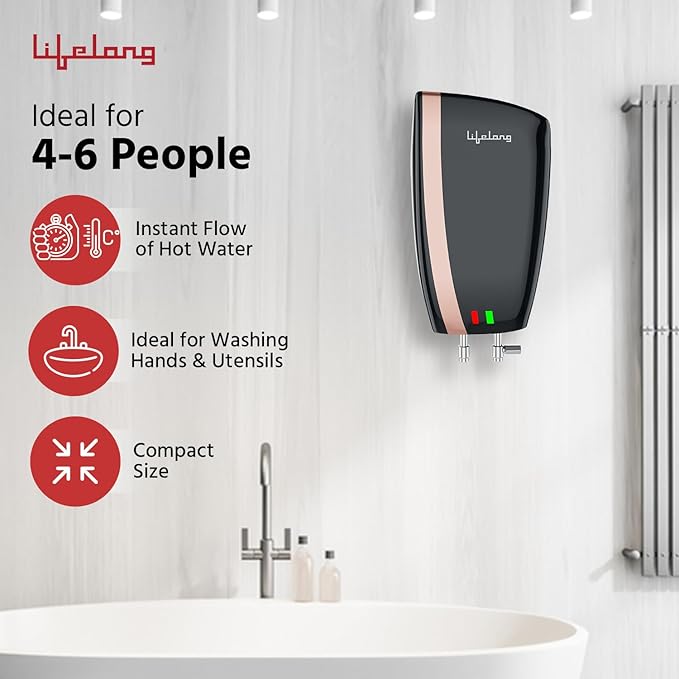 Lifelong 5L Instant Water Heater – 3000W Geyser with 4 Safety Levels & Steel Tank