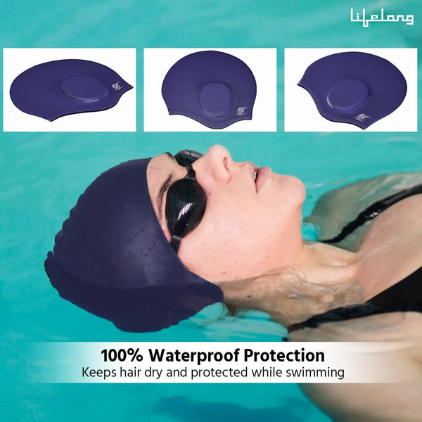 Purple Silicone Swim Cap with Ear Guard
