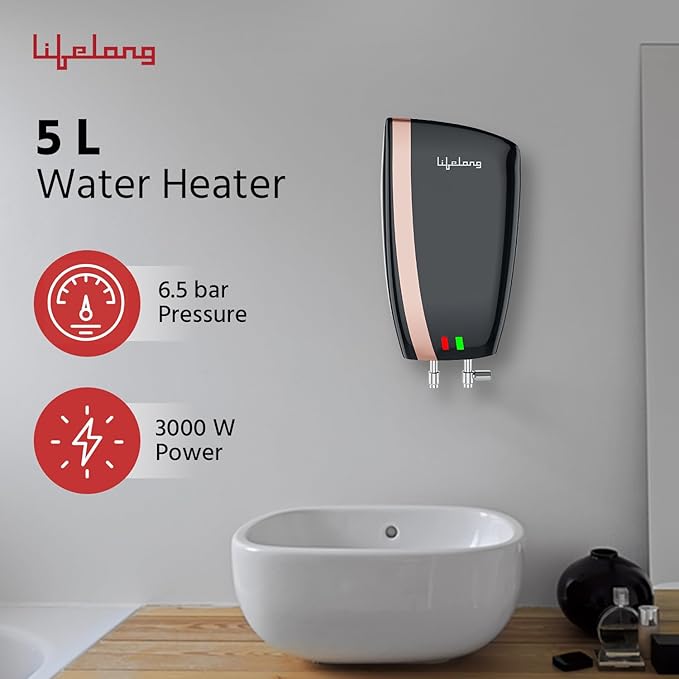 Lifelong 5L Instant Water Heater – 3000W Geyser with 4 Safety Levels & Steel Tank