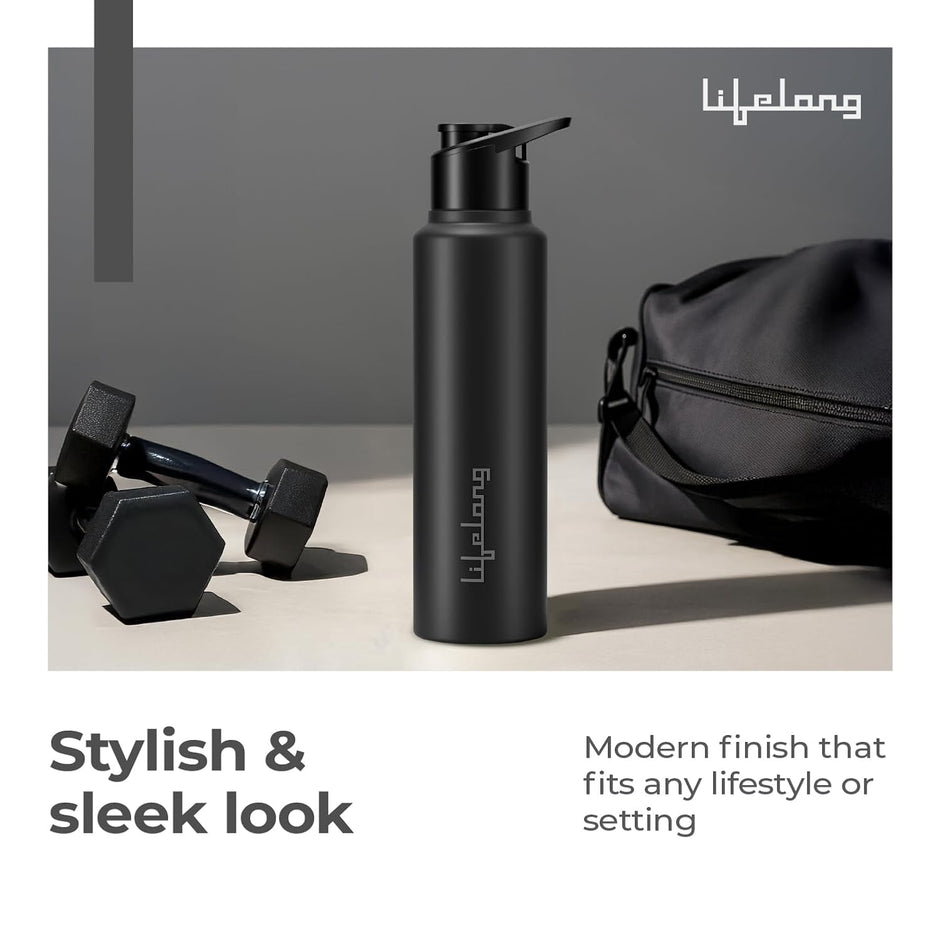 Lifelong 950ml Stainless Steel Water Bottle – Leak-Proof, Durable, Black