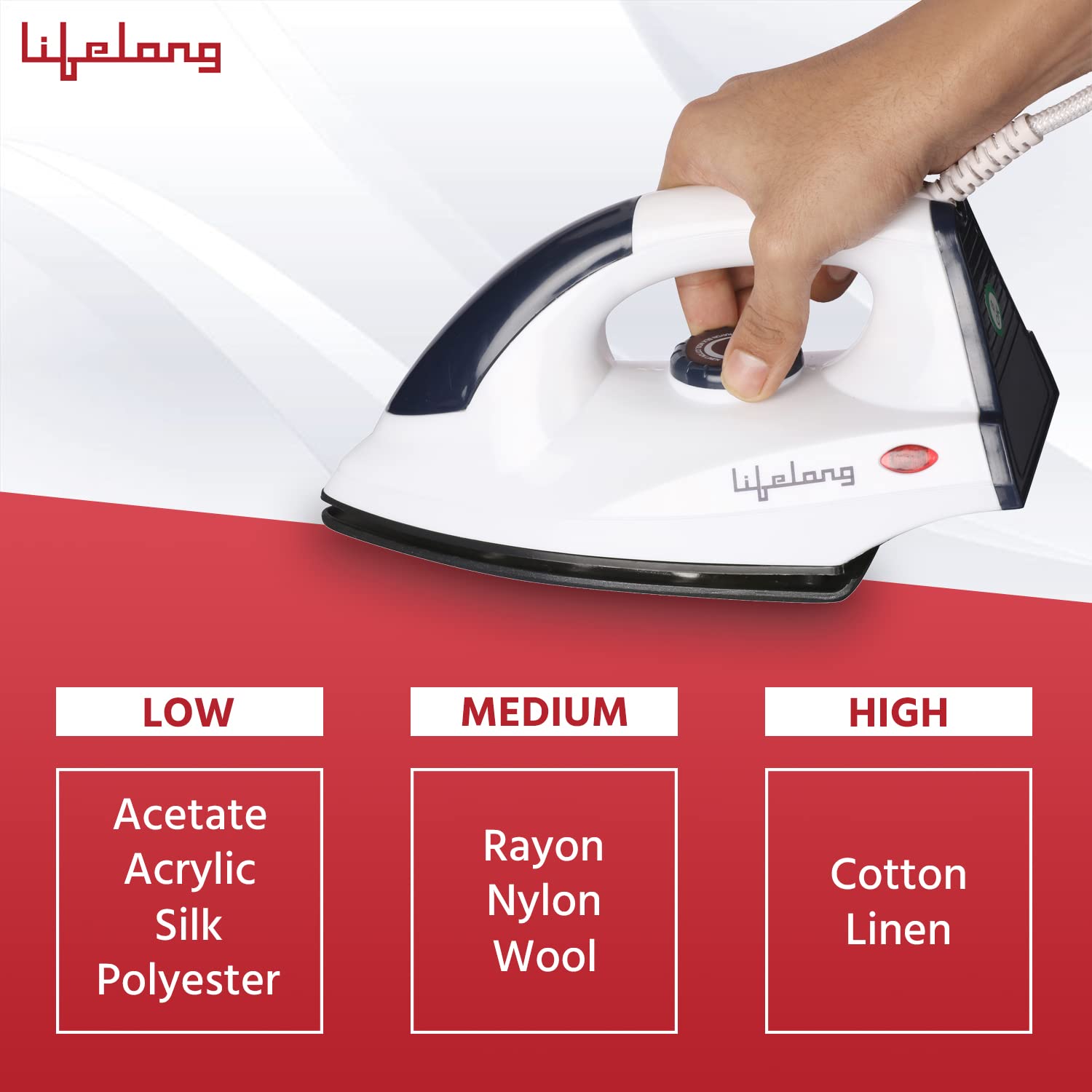 Lifelong 1000W Dry Iron | Lightweight Electric Iron with Non-Stick Soleplate, Adjustable Temperature Control & Power Indicator | Compact| 2 Year Warranty | Blue & White (LLDI30)
