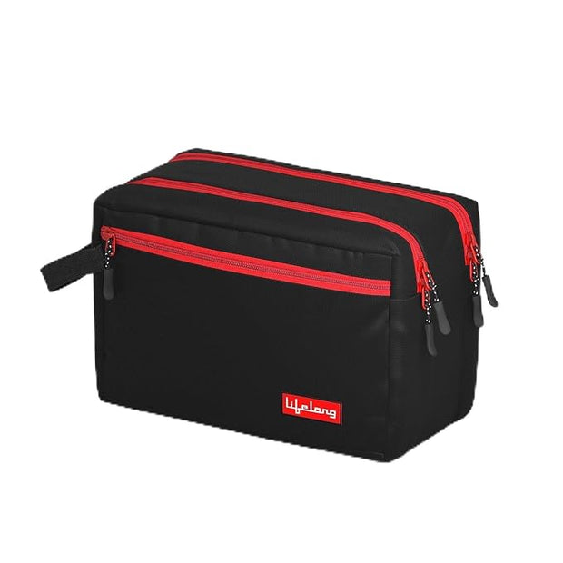 Polyester Toiletry Bag – Travel Essentials Organizer for Men & Women (Red/Black, 24cm)