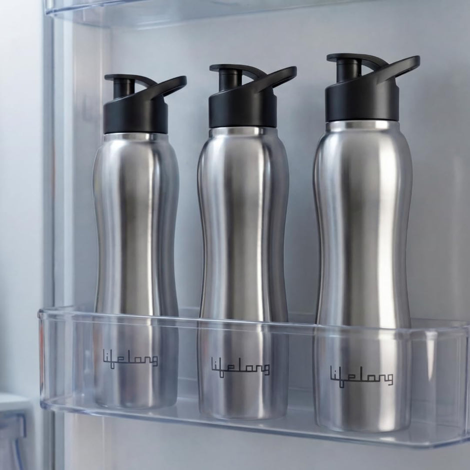 Lifelong 750ml Stainless Steel Water Bottle Pack of 3 | Leak-Proof & Durable | Easy to Clean | Odour-Free | Rust-Free Build, Secure Cap & Easy Grip | Ideal for School, Office, Travel & Gym (Silver)