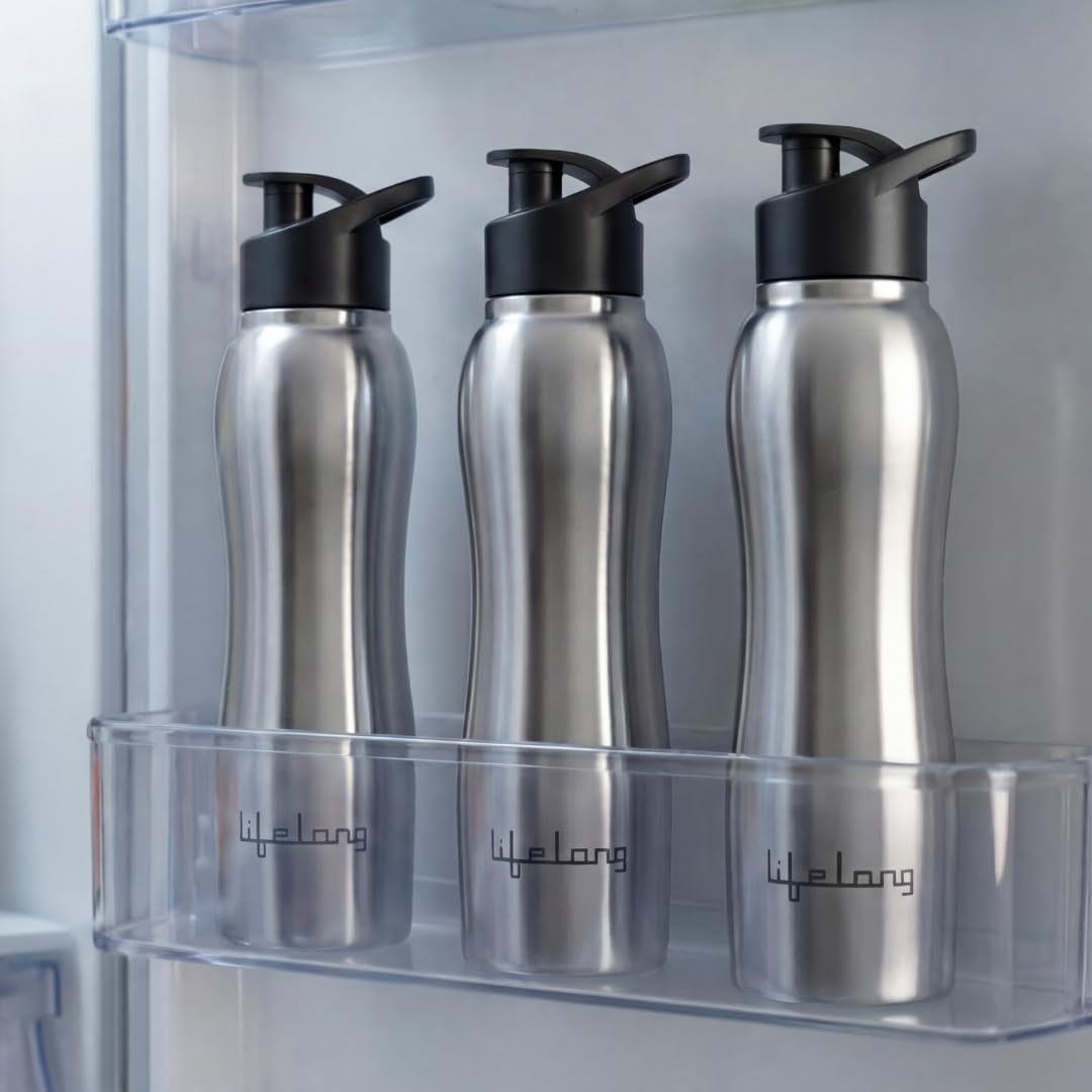 Lifelong 750ml Stainless Steel Water Bottle Pack of 3 | Leak-Proof & Durable | Easy to Clean | Odour-Free | Rust-Free Build, Secure Cap & Easy Grip | Ideal for School, Office, Travel & Gym (Silver)