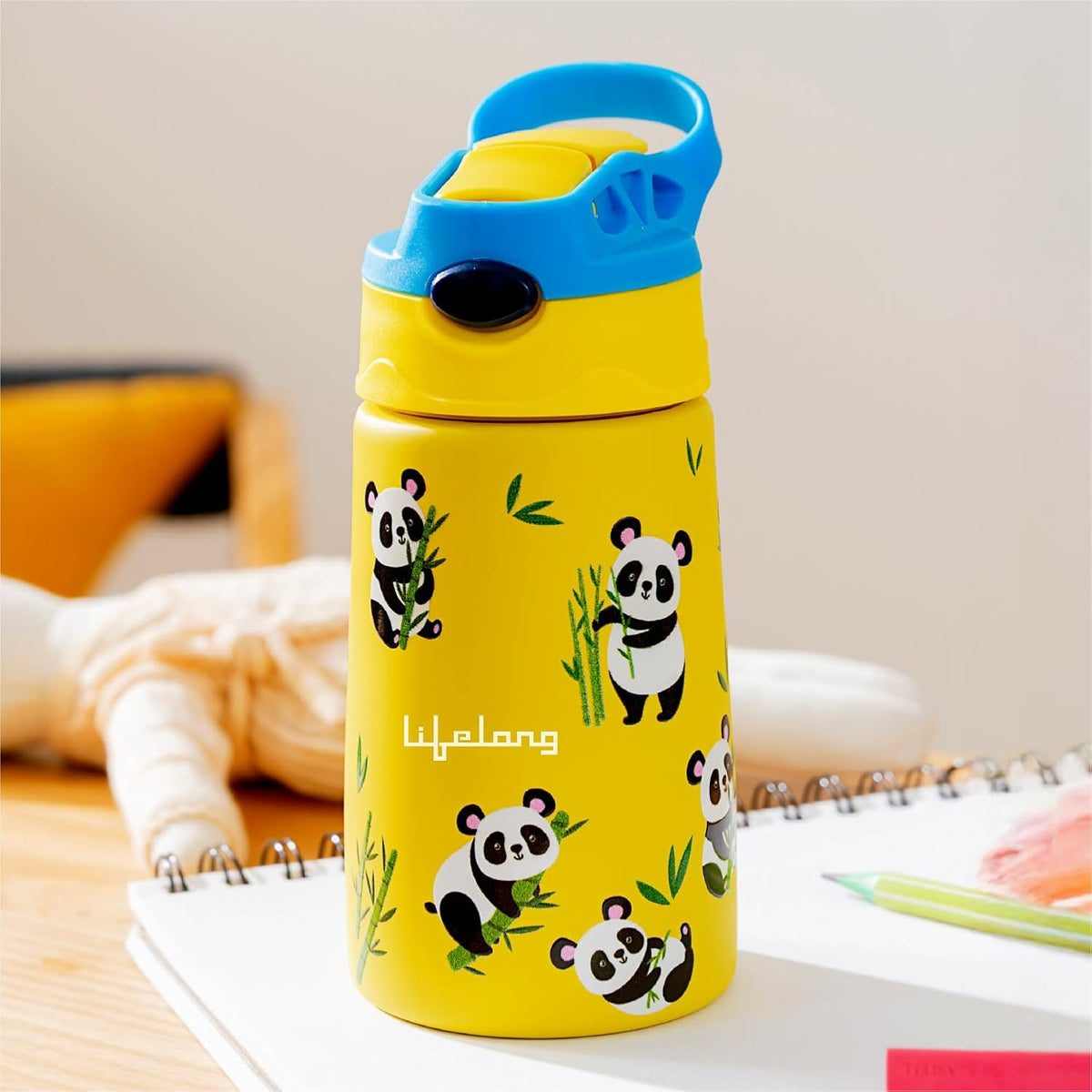 Lifelong 350ml Water Bottle for School Kids with Straw & Cleaner | Stainless Steel Insulated Spout Sipper Bottle for Boys & Girls| Leak-Proof | Hot & Cold for Upto 6 Hours ISI Certified(LLBT06,Yellow)