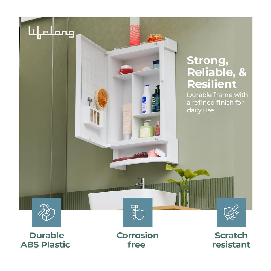 Lifelong Wall-Mounted Bathroom Mirror Cabinet with 4-Shelf Storage