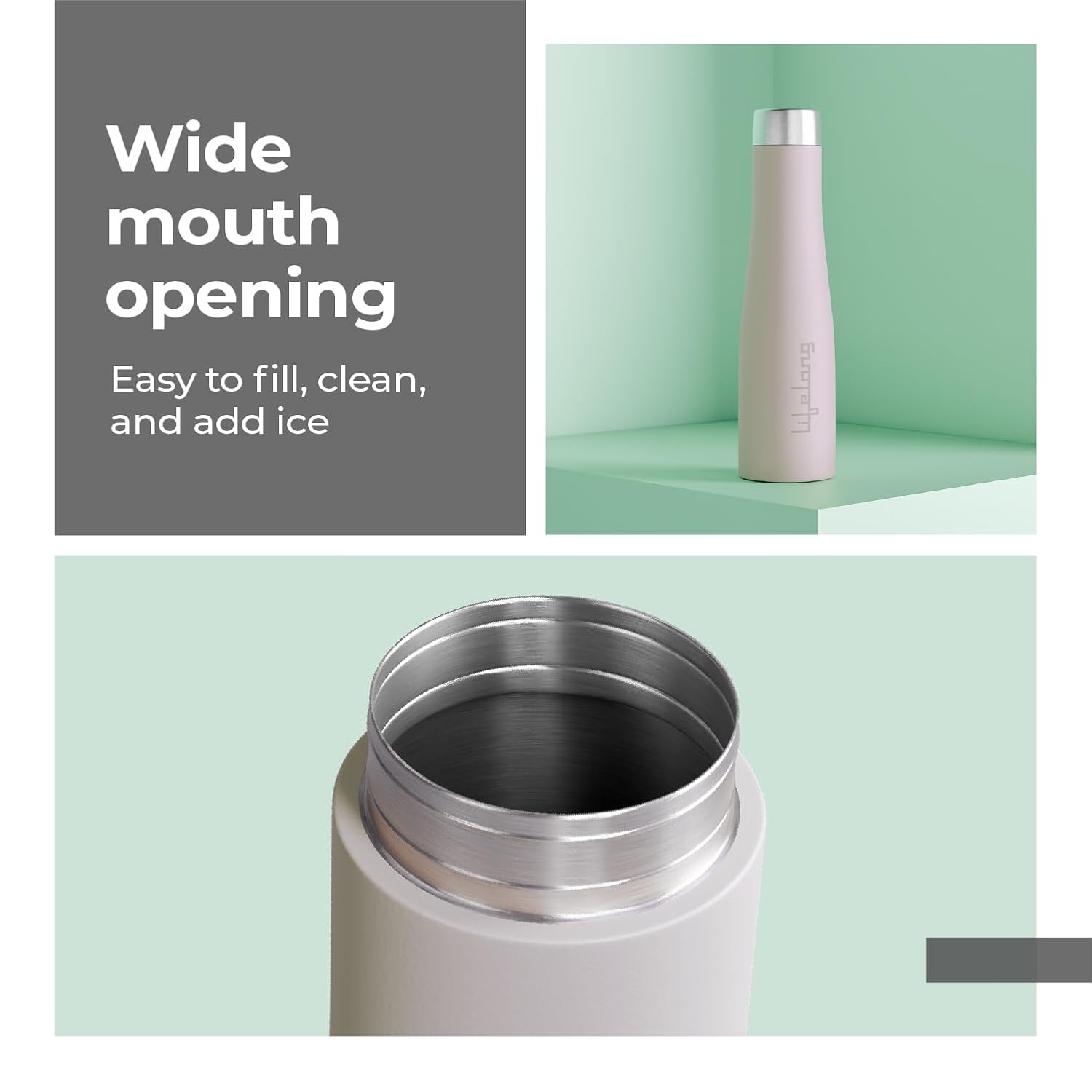 Lifelong Stainless Steel Water Bottle 900ml | Durable, Leak-Proof, Easy Grip, Rust Free, Easy-to-Clean, Odour-Free Bottle with Secure Cap for School, Travel, Gym & Work (LLBT03AB, Almond Birch)