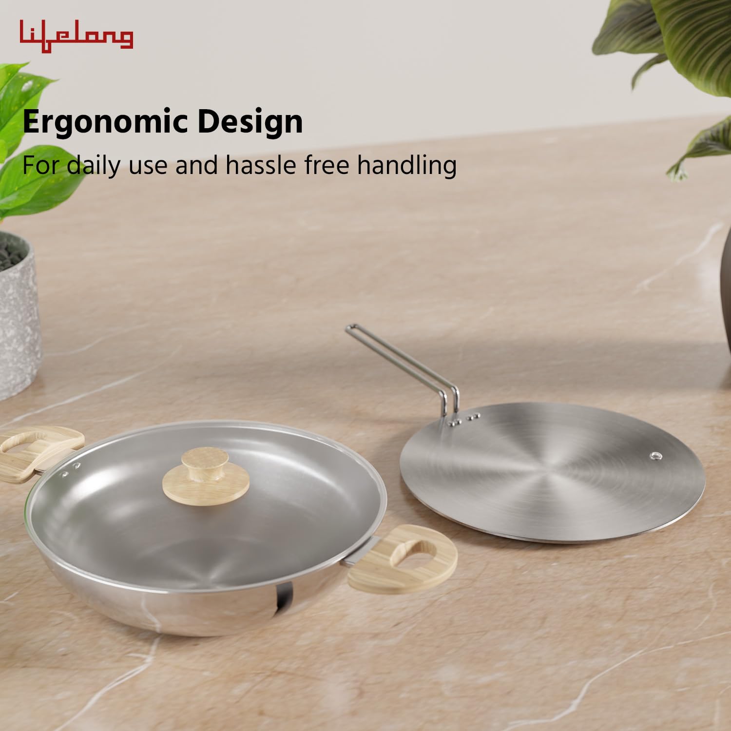 Lifelong TriPly Combo Kadhai with Lid and Roti Tawa for Cooking, Cookware Set Kadai