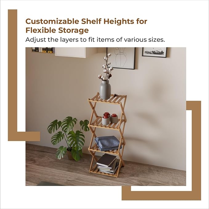 Lifelong 4-Tier Bamboo Bathroom & Countertop Organizer – Water-Resistant Eco-Friendly Storage Rack for Towels, Toiletries, Perfumes & Plants (30 × 29 cm)