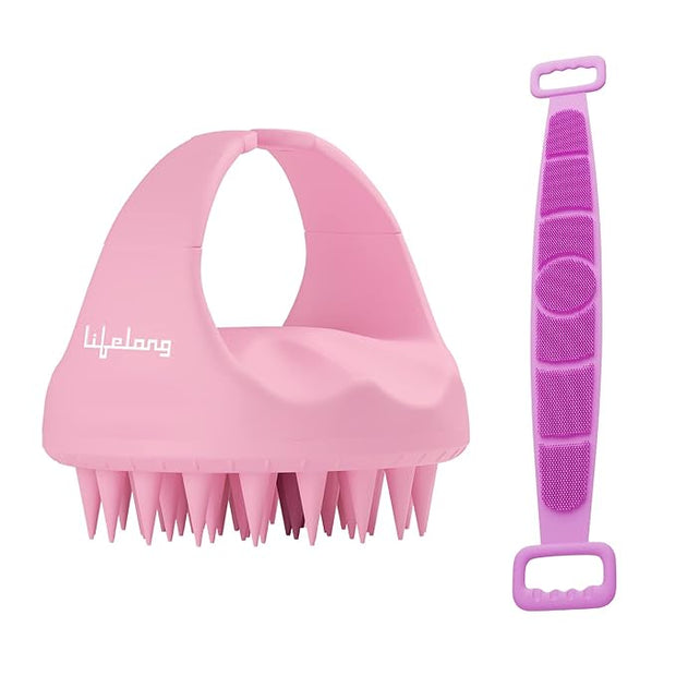Silicone Scalp Massager & Body Scrubber – Hair & Dandruff Care Brush (Baby Pink)