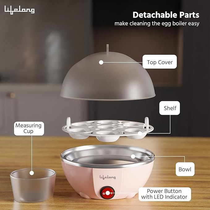 Lifelong 7 Egg Boiler – 3 Boiling Modes, Auto Shut-Off, One-Touch (LLEEB09)