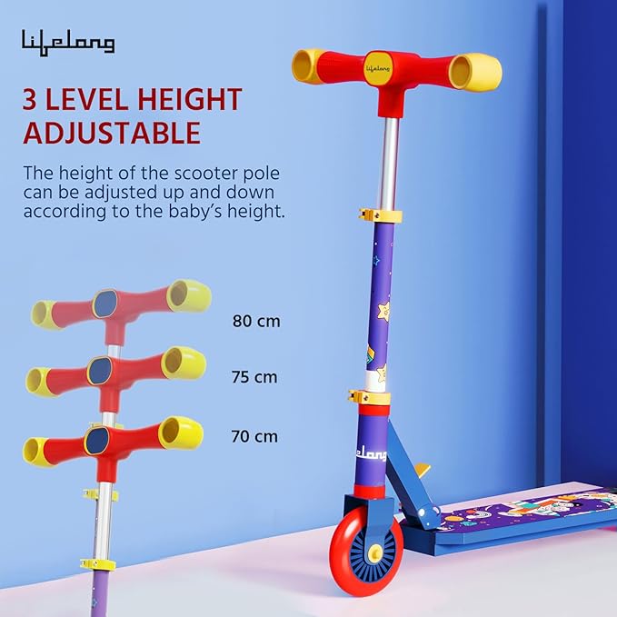 Foldable Kids Scooter with Adjustable Height – 3+ Years, 50kg Capacity (Multicolour)