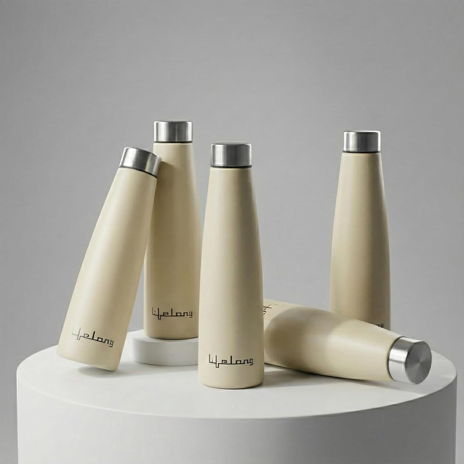 Lifelong 900ml Stainless Steel Water Bottle Pack of 2 | Leak-Proof & Durable | Easy to Clean | Odour-Free | Rust-Free Build, Secure Cap & Easy Grip | Ideal for School, Office, Travel & Gym (Beige)