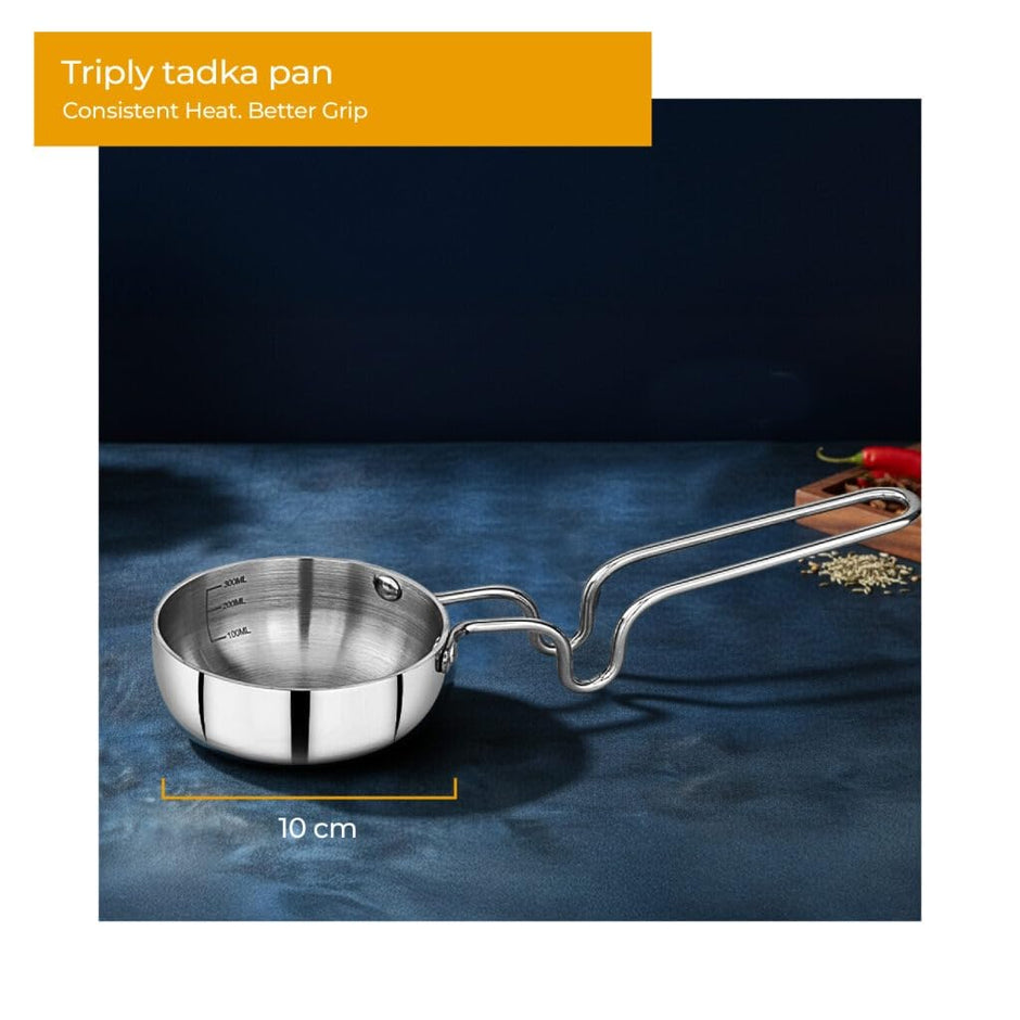 Lifelong Triply 5 piece cookware set|Triply Kadai, Frypan, Saucepan & Tadka Pan for Cooking | 20cm Kadai (1.7L)& Fry Pan (1.2L) 20cm| 14cm Saucepan (1.2L) & Tadka Pan 10 Cm with Common Lid (LLTPDK009)|Induction and Gas Stove Compatible Combo of 5
