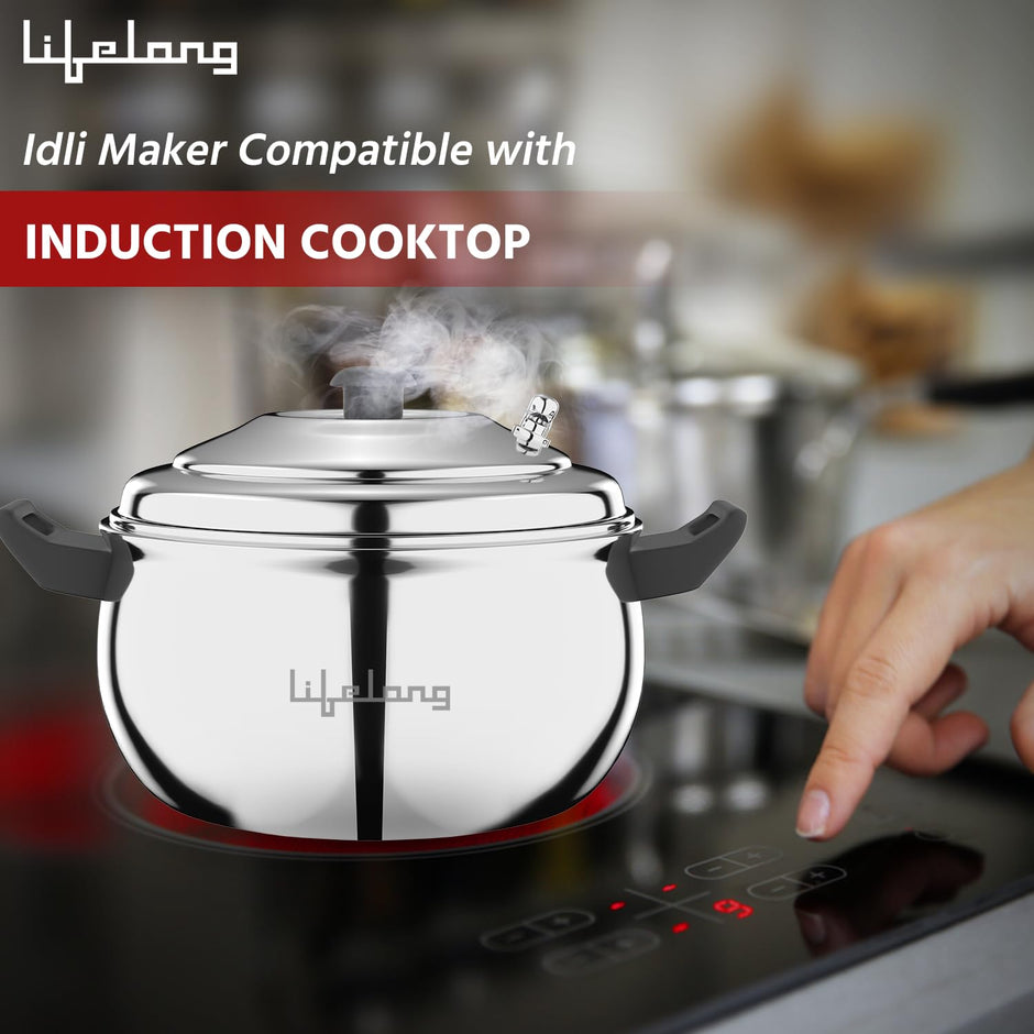Lifelong Stainless Steel Idli Cooker – 3 Plate Idli Maker (Makes 12 Idlis), Induction & Gas Stove Compatible