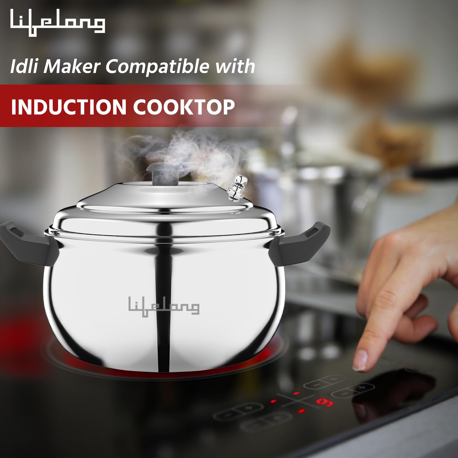 Lifelong Stainless Steel Idli Cooker – 3 Plate Idli Maker (Makes 12 Idlis), Induction & Gas Stove Compatible